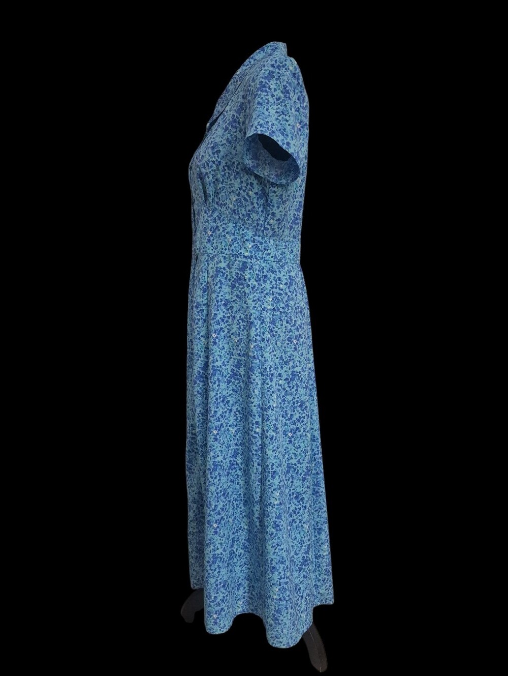 Vintage Miss Dorby Petite Blue Floral Short Sleeve Button Front Maxi Dress 10P - Picture 2 of 5